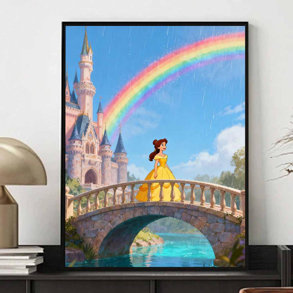 Disney Diamond Art Painting Kit Belle Rainbow Castle 5D Handmade DIY Diamond Painting, Home Wall Decoration