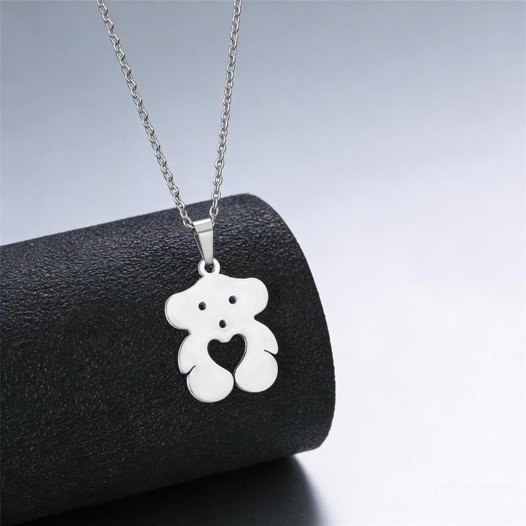 Cute Panda Pendant Necklace & Earrings Set - Teddy Heart Bear Clavicle Chain