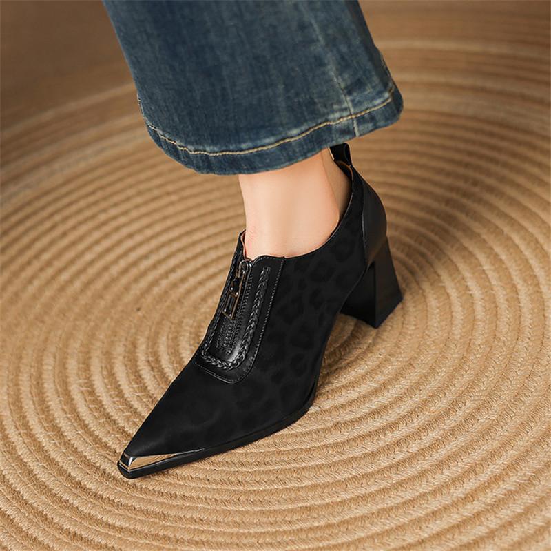 Мода Нові Весняні Гостроносі Леопардові Туфлі з Коров'ячої Шкіри для Жінок Модні Жіночі Туфлі-Човники Жіноче Взуття Масивні Підбори Лофери Високі Підбори