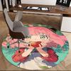 1pc Anime Design Round Carpet Cute Girl Eating Apple with Green Leaves Background, Office Chair Mat, Non Slip Rug, Living Room, Bedroom, Game Room