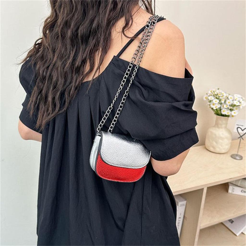 Women's K-G PU Mini Colorful Splicing Chain Bag Fashionable And Versatile Saddle Bag Single Shoulder Crossbody Bag