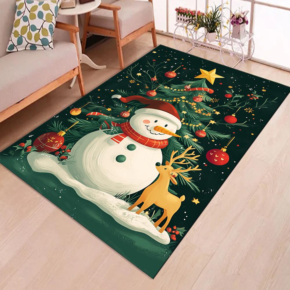Christmas Snowman Polyester Area Rug - Durable Crystal Velvet, Large Seasonal Decorative Carpet for Bedroom, Living Room, Readin