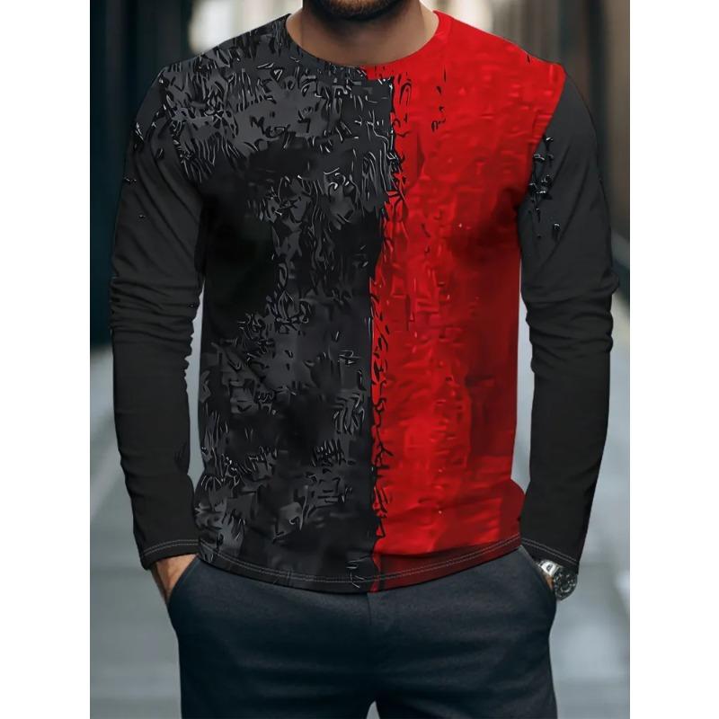 Autumn and Winter Men's Variegated 3D Printed Crew Neck Long Sleeve T-Shirt