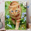 3D Pearl Painting Kit Ginger Cat Design Frameless DIY Bead Art Canvas Leisure Handmade Craft for Bedroom Wall Decor