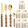 11Pcs Cutlery Sets Stainless Steel Dinnerware Natural Bamboo Handle Tableware Includes Forks Spoons Knives Kitchen Flatware