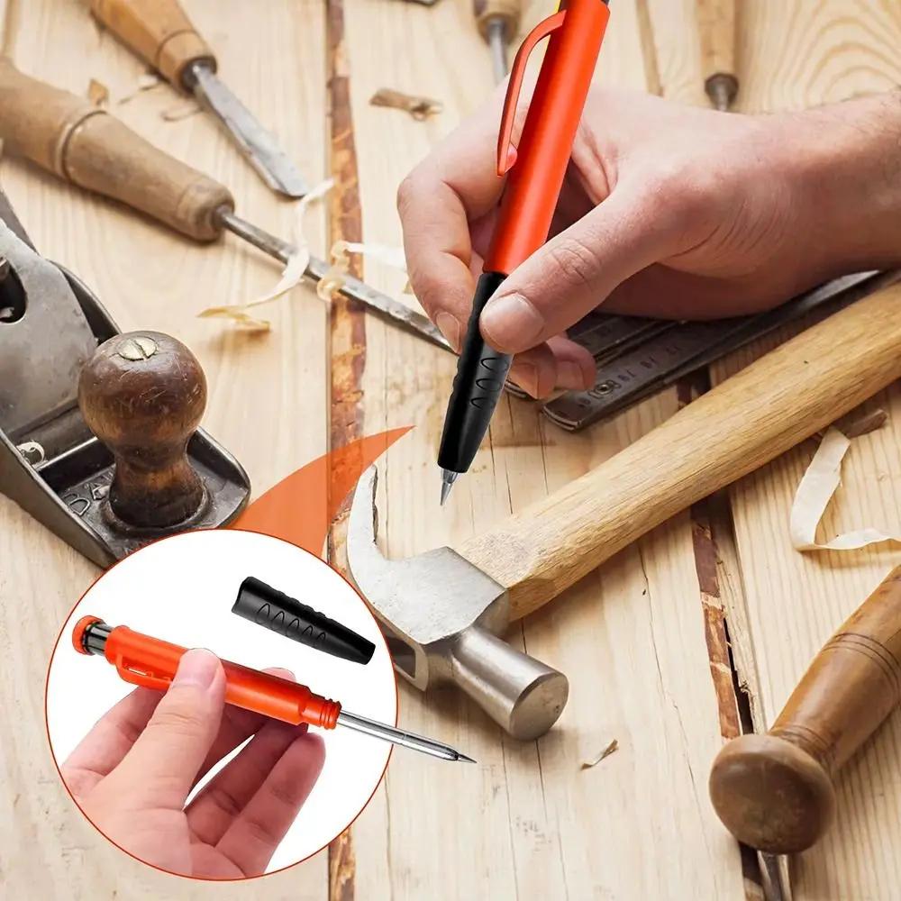 1Set 2.8mm Woodworking Pencil Built-in Sharpener Long Head Solid Carpenter Pencil Metal Deep Hole Marking Mechanical Pencil