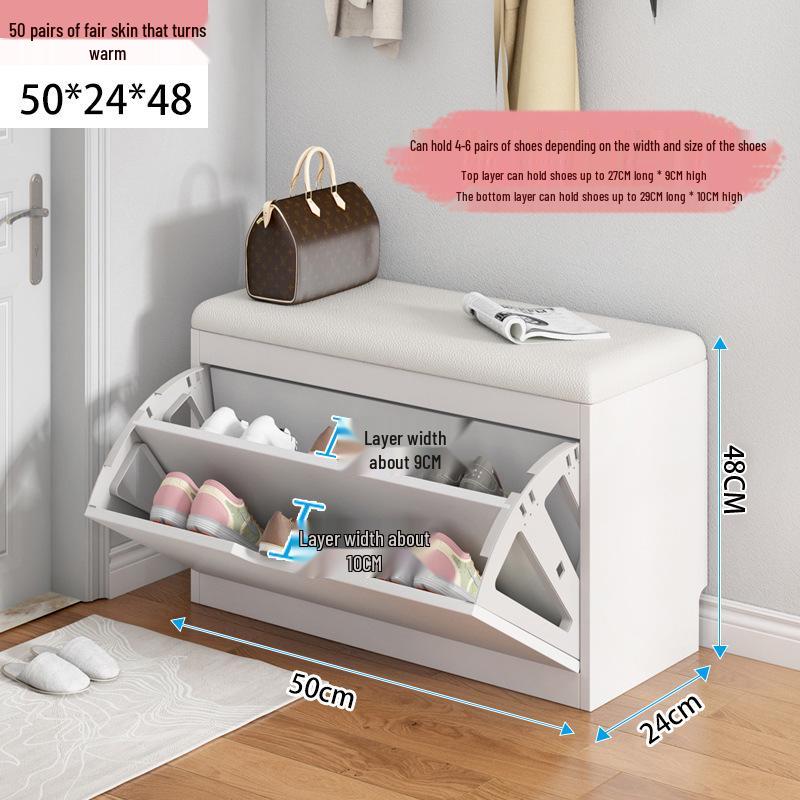 Shoe Storage Bench with Flip-Top Cabinet and Integrated Stool for Entryway