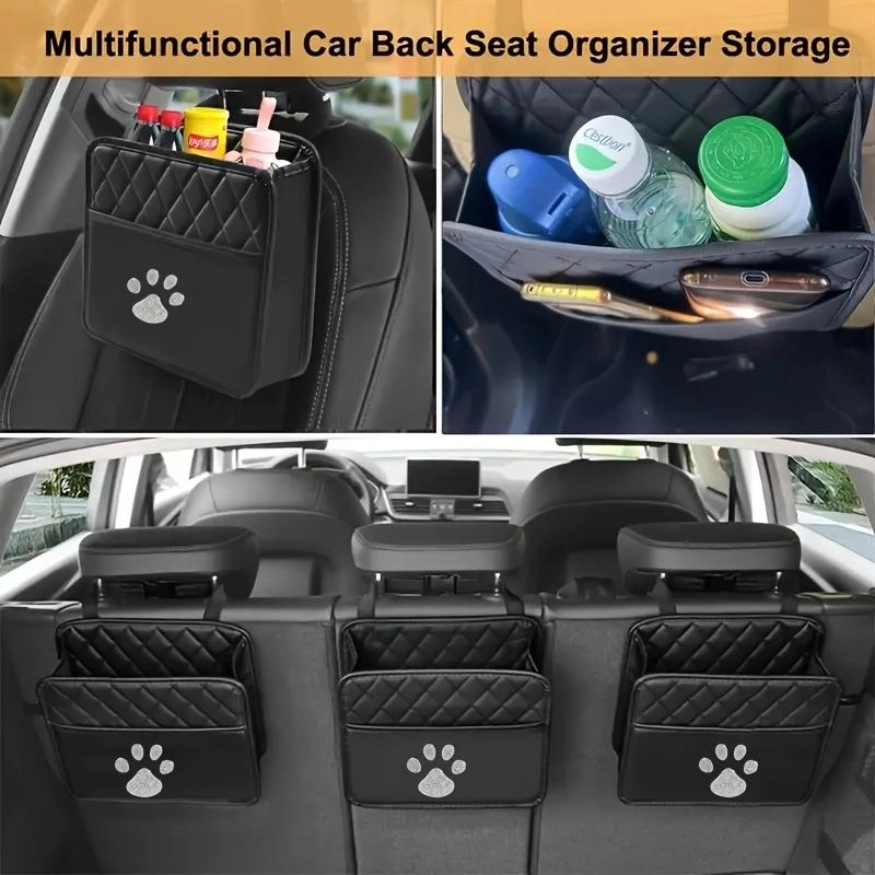 Car Storage Bag With Diamond Studded Dog Paw Butterfly, Car Seat Back Storage Bag, Hanging Bag, Multifunctional Storage Box