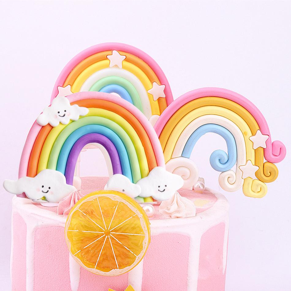 1pc Rainbow Birthday Cake Topper Decoration Lovely Star Rainbow Cloud Happy Birthday Party Cake Topper Decor