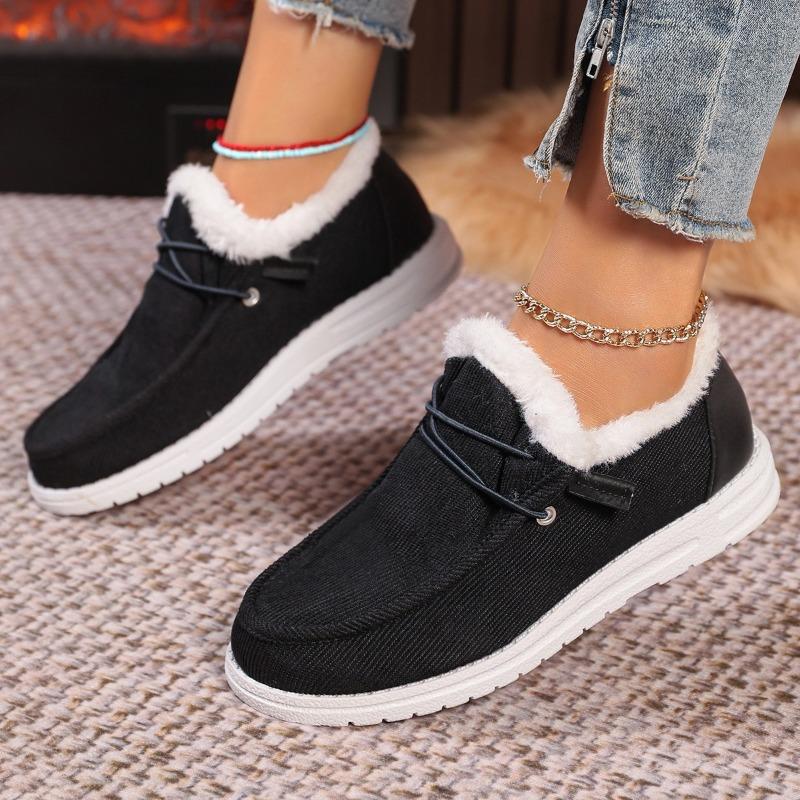 Autumn and winter new fleece thickened fluff warm large size women's cotton shoes