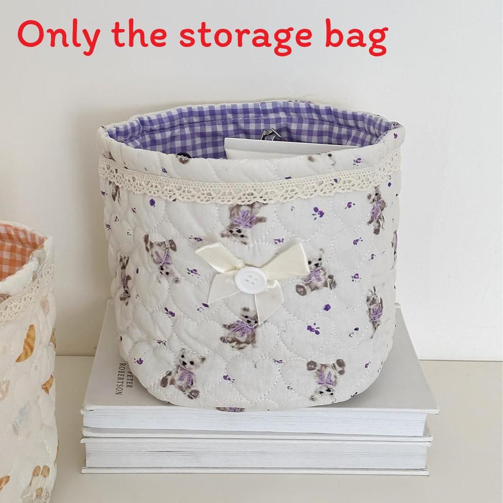 Bear Print Cotton Storage Basket With Foldable Design For Office And Desk Organization