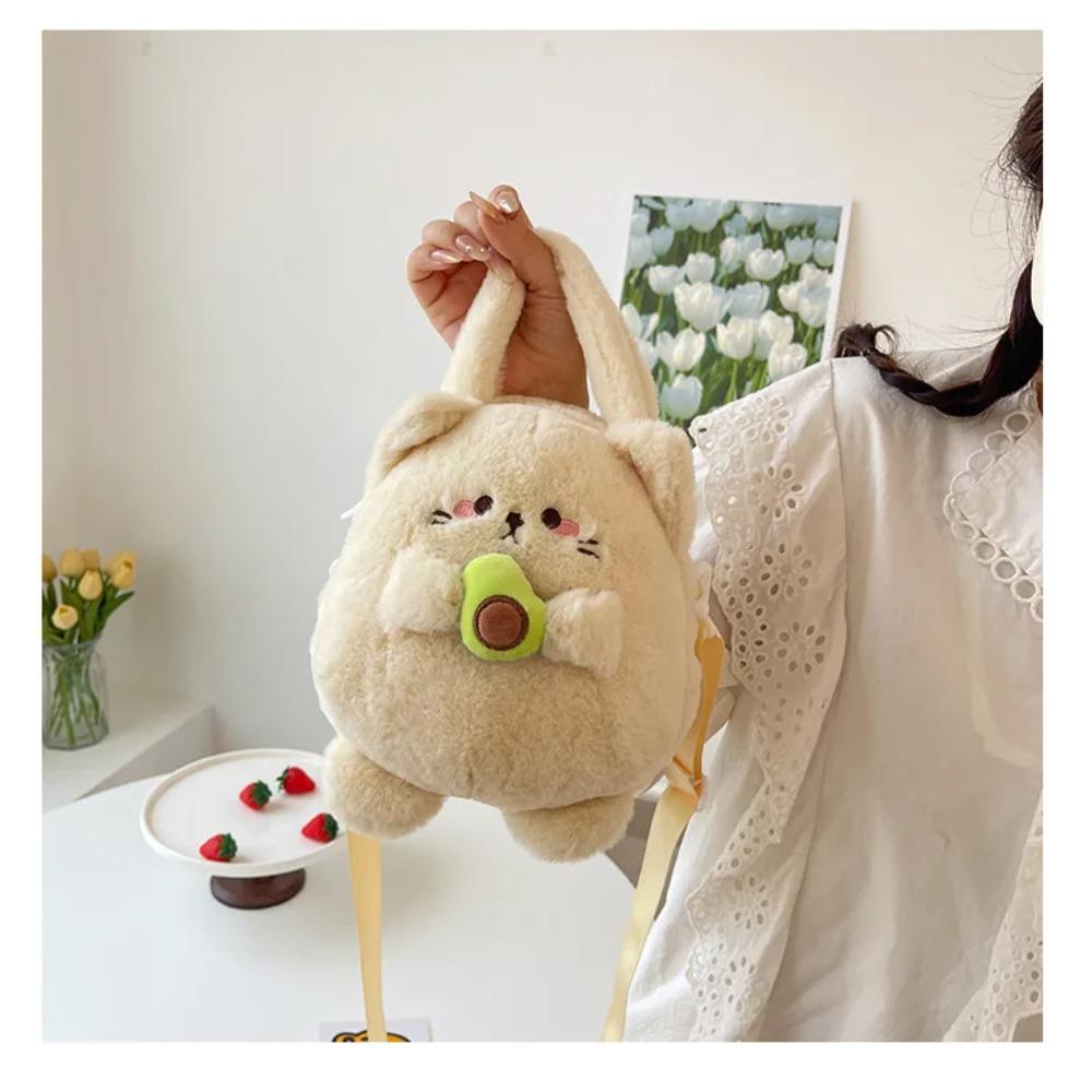 New Rabbit Kitten Plush Toy Backpack Stuffed Animal Rabbit Hold Peach Cat Hold Avocado Portable Shoulder Bag Girl Birthday Gifts