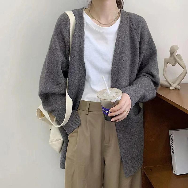 Korean Retro Chic Women's Knit Cardigan - 2025 Spring/Autumn, Loose Fit Sweater Coat