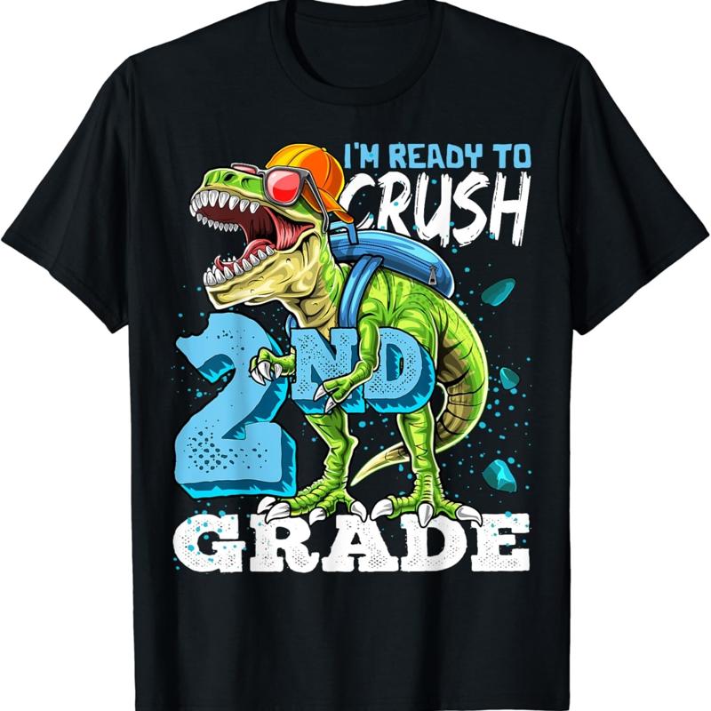 

Ready To Crush 2nd Grade T Rex Dinosaur Back School Boys Shirt - Men s Summer Cotton Graphic Tee S разноцветный