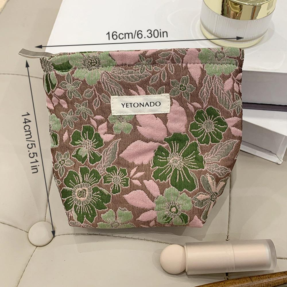 

Polyester Canvas Flower Clutch Bag Flower Pattern Large Capacity Makeup Bag Portable Zipper Closure Cosmetic Organizer