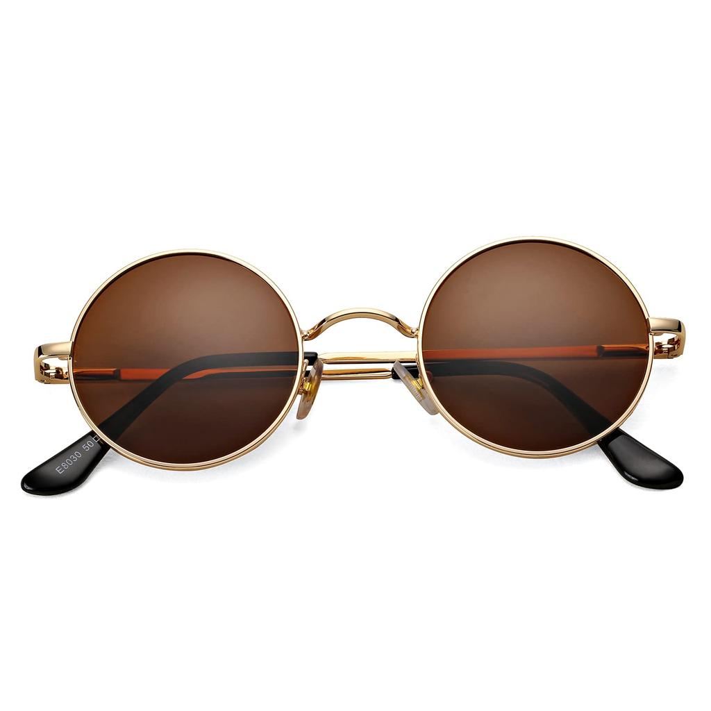 Pro Acme Retro Small Round Polarized Sunglasses for Men and C6 Gold Frame with Brown Medium Women, Lenses,