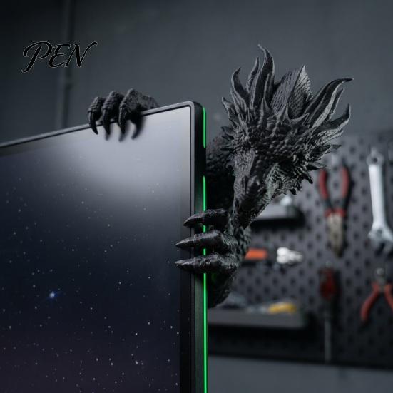 Desktop Collectible Gift 3D Printed Dragon Monitor Decor, Decorative Ornament for PC Gaming Desk Case Setup, Creative Screen Edge Figurine Computer
