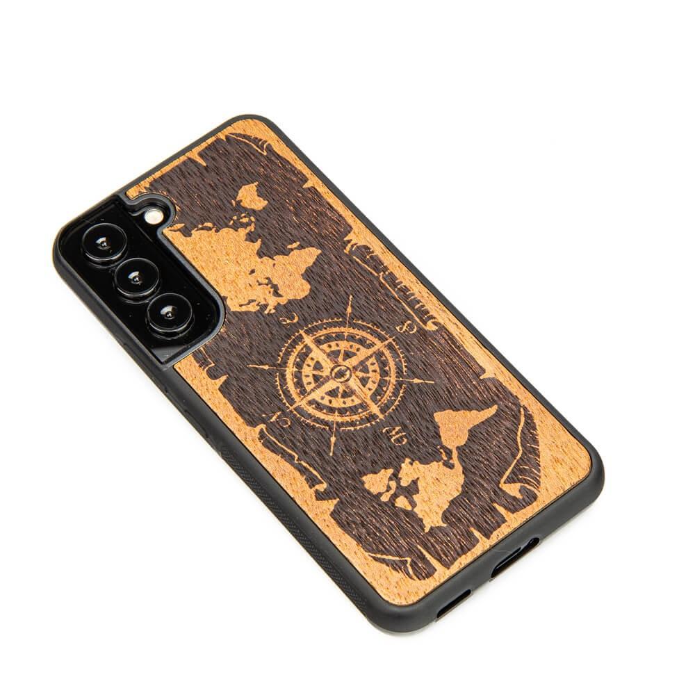 Wooden Case for Samsung Galaxy S22, wind rose, merbau