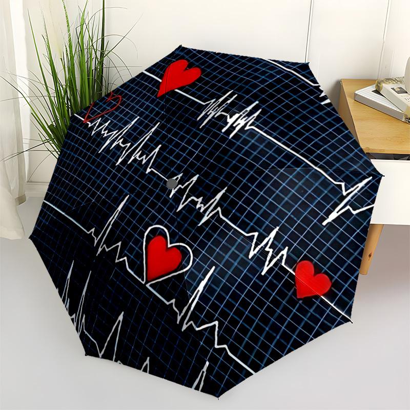 1pc Heartbeat Pulse Automatic Open/close Umbrella, 8-Rib sturdy structure, Auto Folding/Opening, Portable Travel Umbrella for Women,145