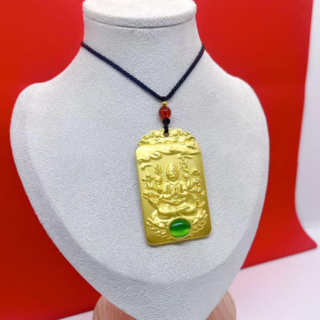 Ancient Sand Gold Thousand-Hand Guanyin Necklace with Cat's Eye Pendant - Hot Selling Long-Lasting Color Jewelry