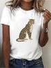 Casual Short-Sleeve Crew Neck T-Shirt Featuring a Stylized Leopard Print, Perfect for Summer And Spr