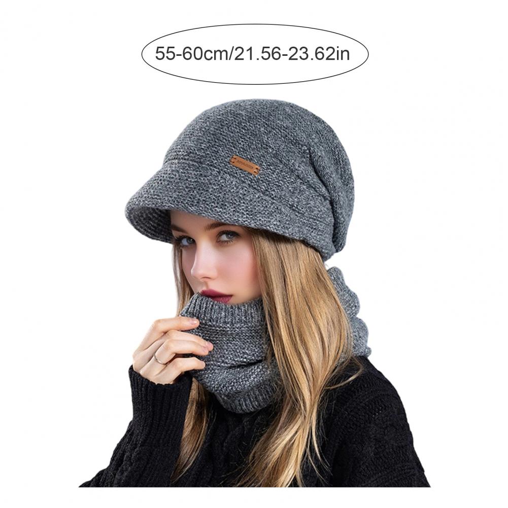 2Stk/Set Damen Wintermütze Schal Set Einfarbig Elastisch Verdickt Ohrenschutz Strickmütze Winddicht Halstuch Set