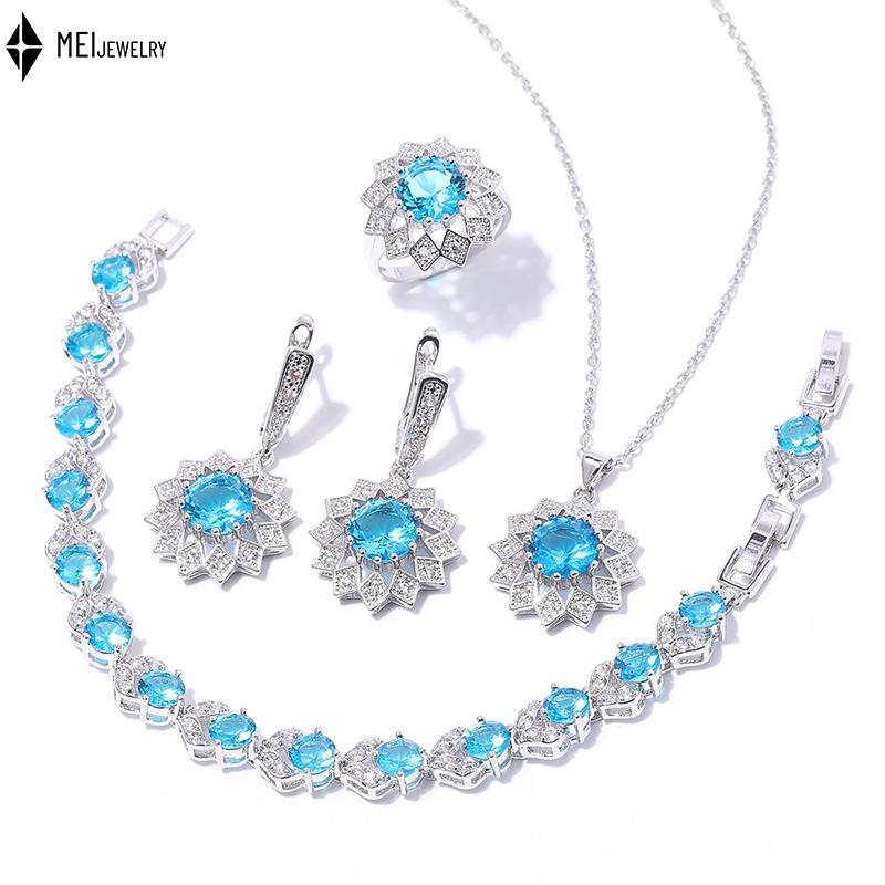 Culori Multiple Rotund Cupru Incrustat Zirconiu Cubic Placat Platină Colier Cercei Inele Brățări Set Bijuterii