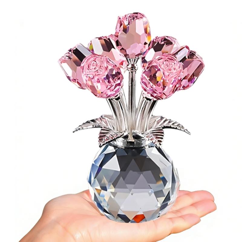 Ornamento Figurine Rosa di Cristallo, Ornamento Bouquet di Cristallo Collezionabili Fiore di Rosa Fatto a Mano Regalo per Moglie Mamma Fidanzata
