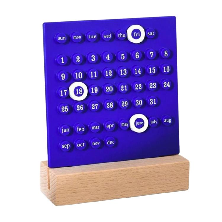 Desktop Permanent Calendar with Wood Stand ABS Permanent Countdown Calendar with 3 Rings for Office Desk Date Reminder