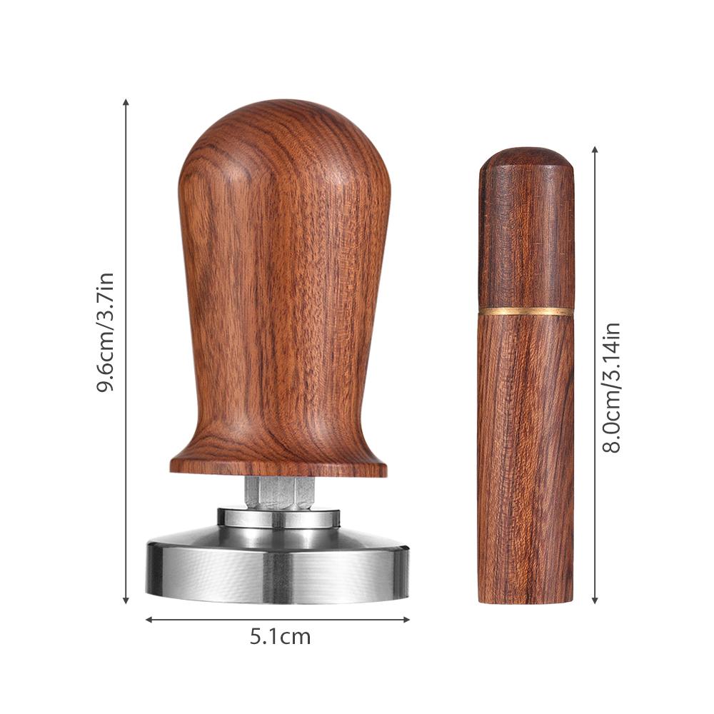 51mm Tamper & Stirrer Set Coffee Calibrated Tamper with Spring Loaded Flat 304 Stainless Steel Base Wooden Hand