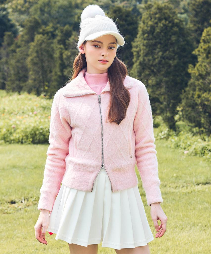 LORDLOAR Cable Windproof Zip-Up Knit Pink