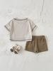 Korean Chic 2026 Summer Children's Waffle Knit Set: Short Sleeve T-shirt & Baby Shorts for Boys and Girls.