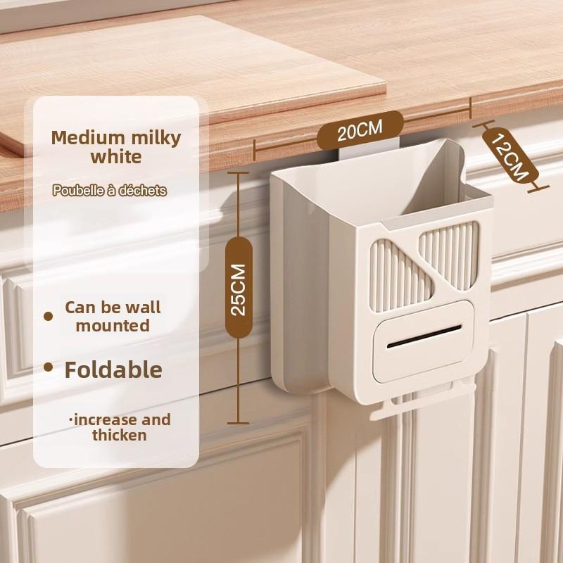 Plastic Wall Mount Trash Bin With Foldable Structure For Household Waste Management Beige 25cm