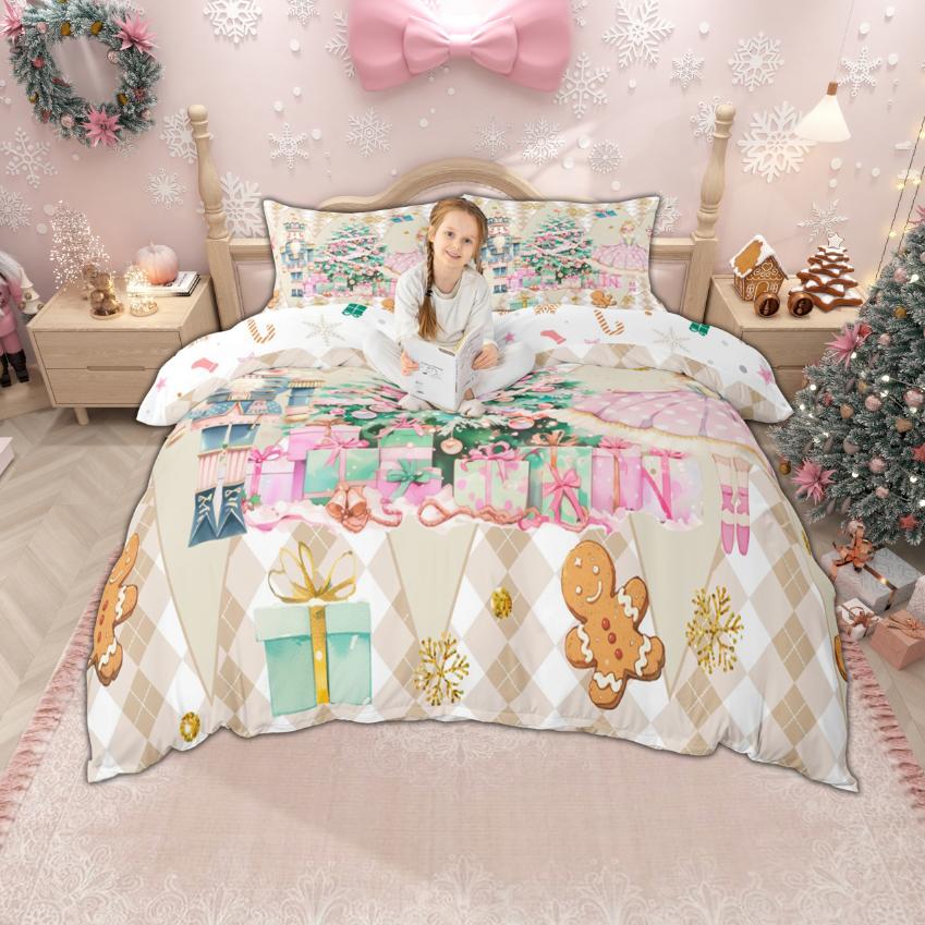 Homewish Xmas Nutcracker Duvet Cover Set For Kids Girls Cute Princess Bedding Set Cartoon Christmas Tree Quilt Cover Set