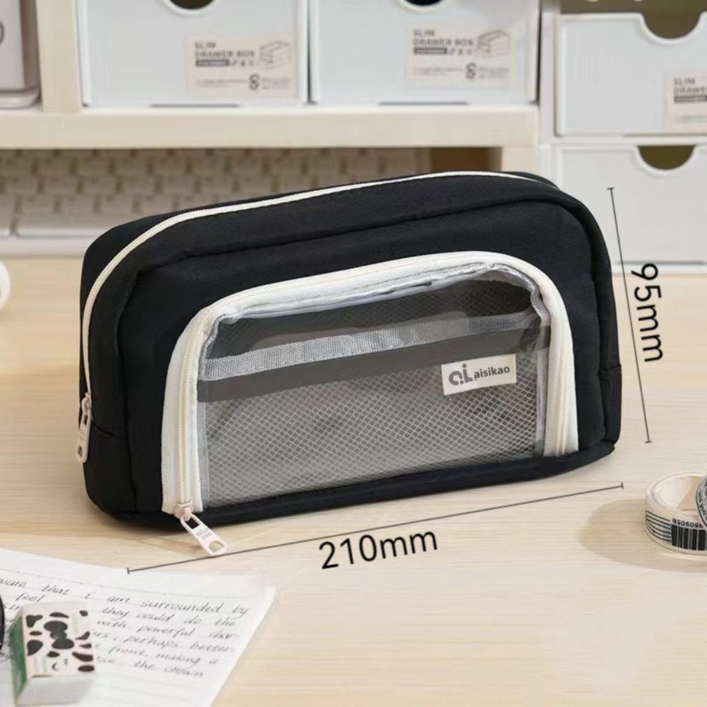Large Capacity Stationery Box Double Layers Pencil Bag Cute Transparent Pencil Case Student