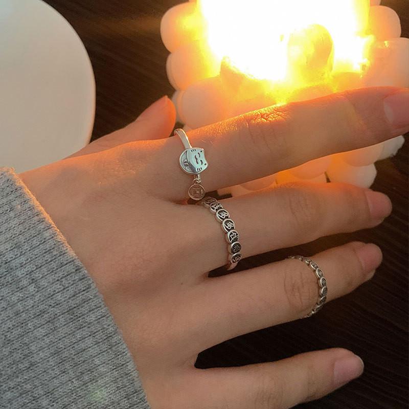 Silver Stunning S925 Cat Ring For Women Featuring A Modern Geometric Shape And Size Adjustable