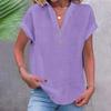 Camicia da donna a maniche corte con colletto alla coreana tinta unita, estate 2024