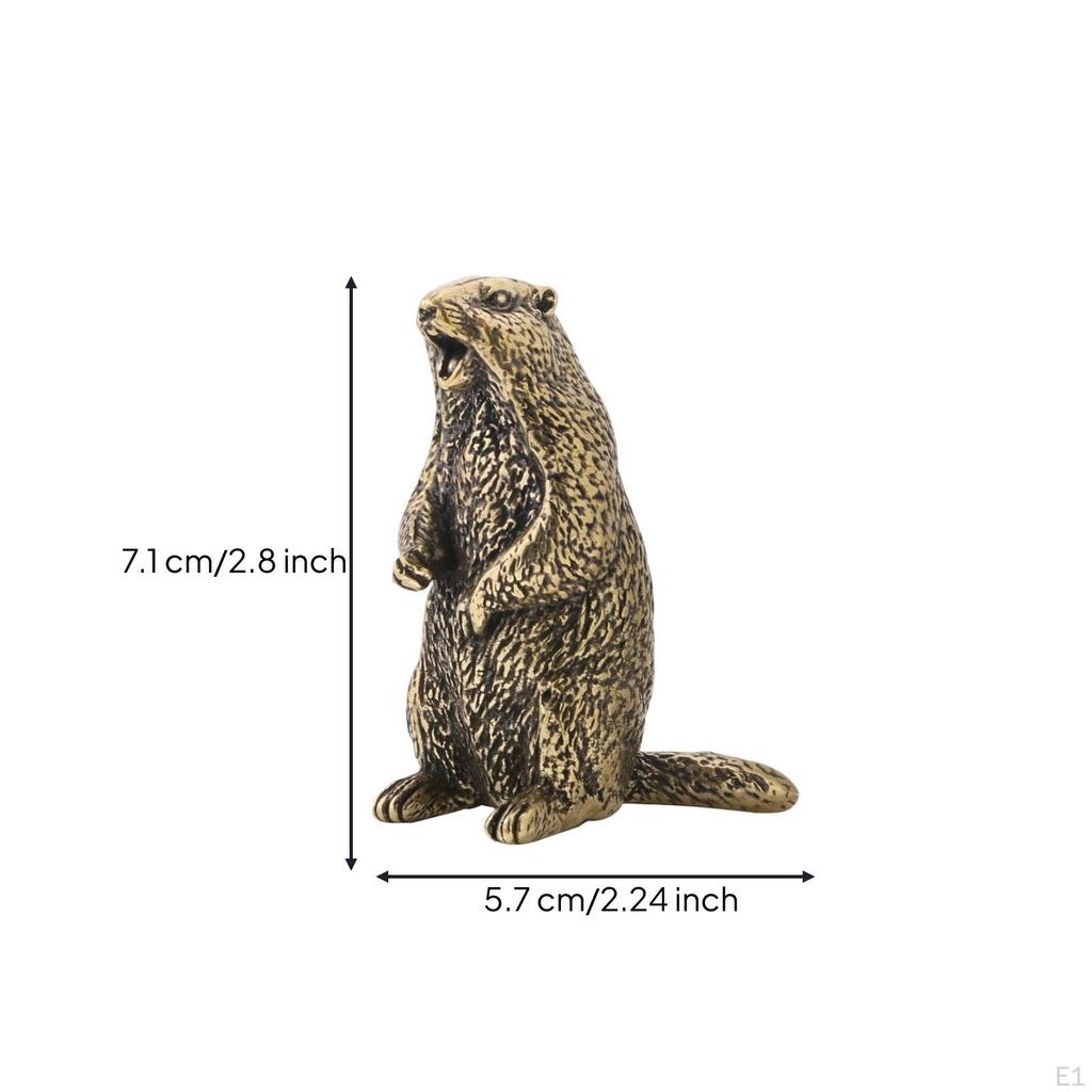 Figurine AntiqueStyle Groundhog Statue BrassColored for Collectors, Desk, Bookshelf, Office