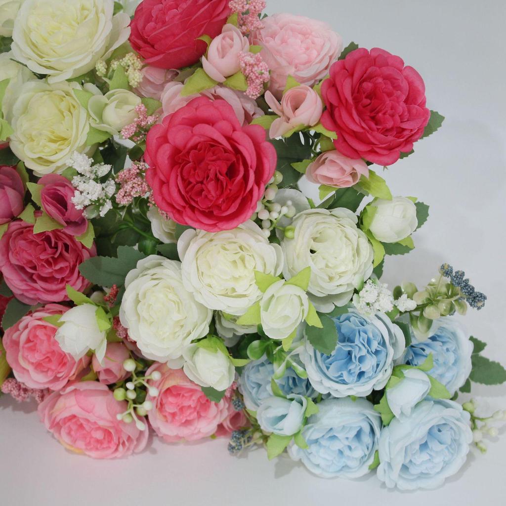 5-Head Persian Rose Peony Bouquet Artificial Silk Wedding Ceremony Decor