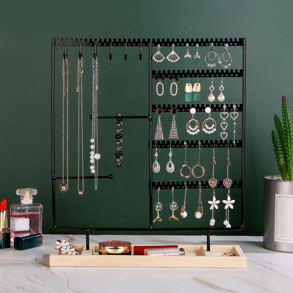 Iron, Wood Base Jewelry Earrings Display Stand Removable Base Nordic Style Bracelets Necklaces Storage Rack
