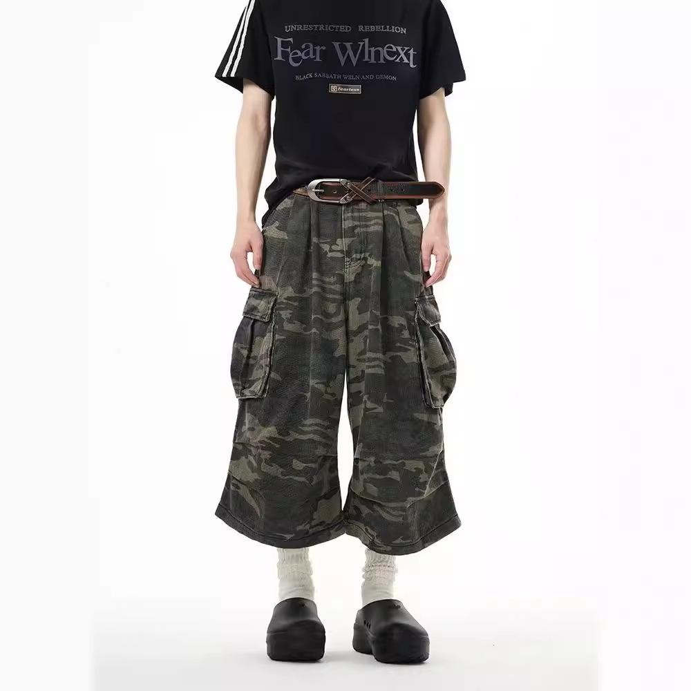 Pánské 2024 Retro Maskáčové Zkrácené Džíny s Širokými Nohavicemi