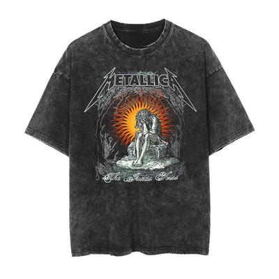 Metallica Rock Punk Vintage Washed T-shirt 2026 Men's and Women's American Retro Washed High-end Luxury Y2k Top