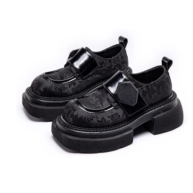 Fashion Women‘s British Style Leather Shoes 2024 Spring and Autumn Loafer Shoes Heightened Thick Bottom Platform Lace-up Shoes Women