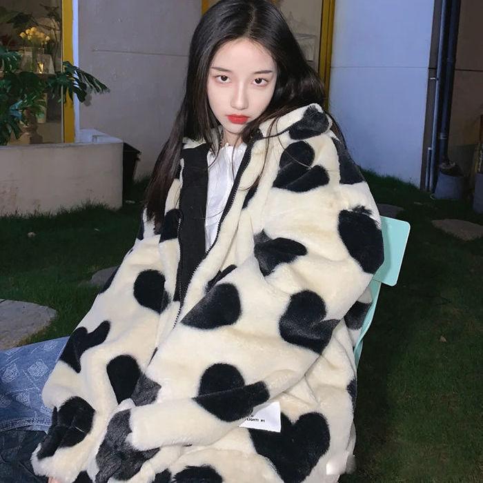 

Осень и зима новая куртка из овечьей шерсти женская утолщенная свободная плюшевая кофта из искусственного меха женская студенческая хлопковая одежда тренд XL 130-140