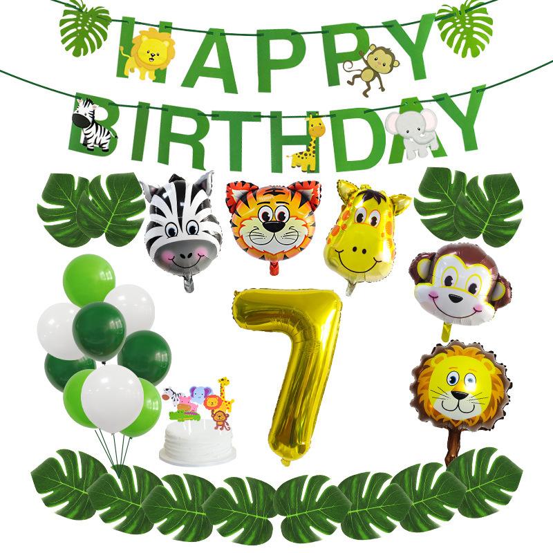 Animal-Themed Birthday Party Decorations, Animal Letter Flags, Foil Balloon Party Supplies Set