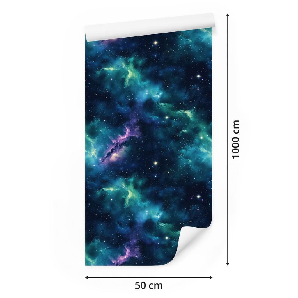 Watercolor Galaxy Wallpaper Navy Blue, Turquoise, Sky Blue and Sea Blue 50x1000