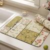 Heat Resistant Kitchen Drain Mat Floral Print Absorbent Mat Coffee Machine Mat  Sink Area