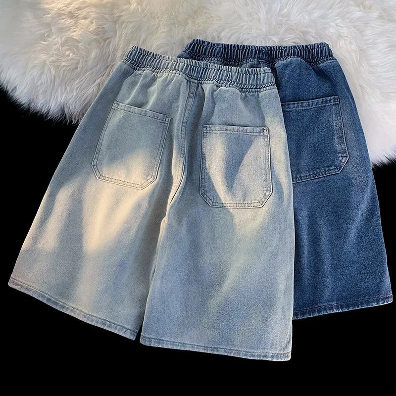 Vintage Men's Jeans Summer Loose Male Wide Leg Knee Length Shorts New Washed Fashion Short Denim Pants