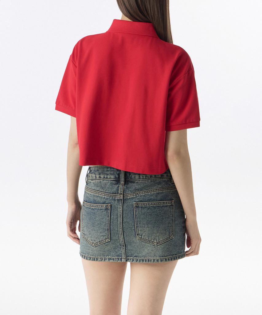 MUSINSA STANDARD WOMAN [Cooltandard] Women'S Relaxed Crop Pique Polo Shirt [Red]