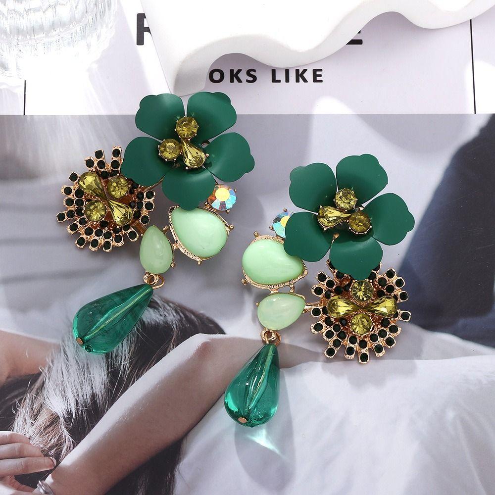 Beads Water Droplet Long Earrings Bohemia Women Earrings Resin Flower Earrings  Jewelry Gifts